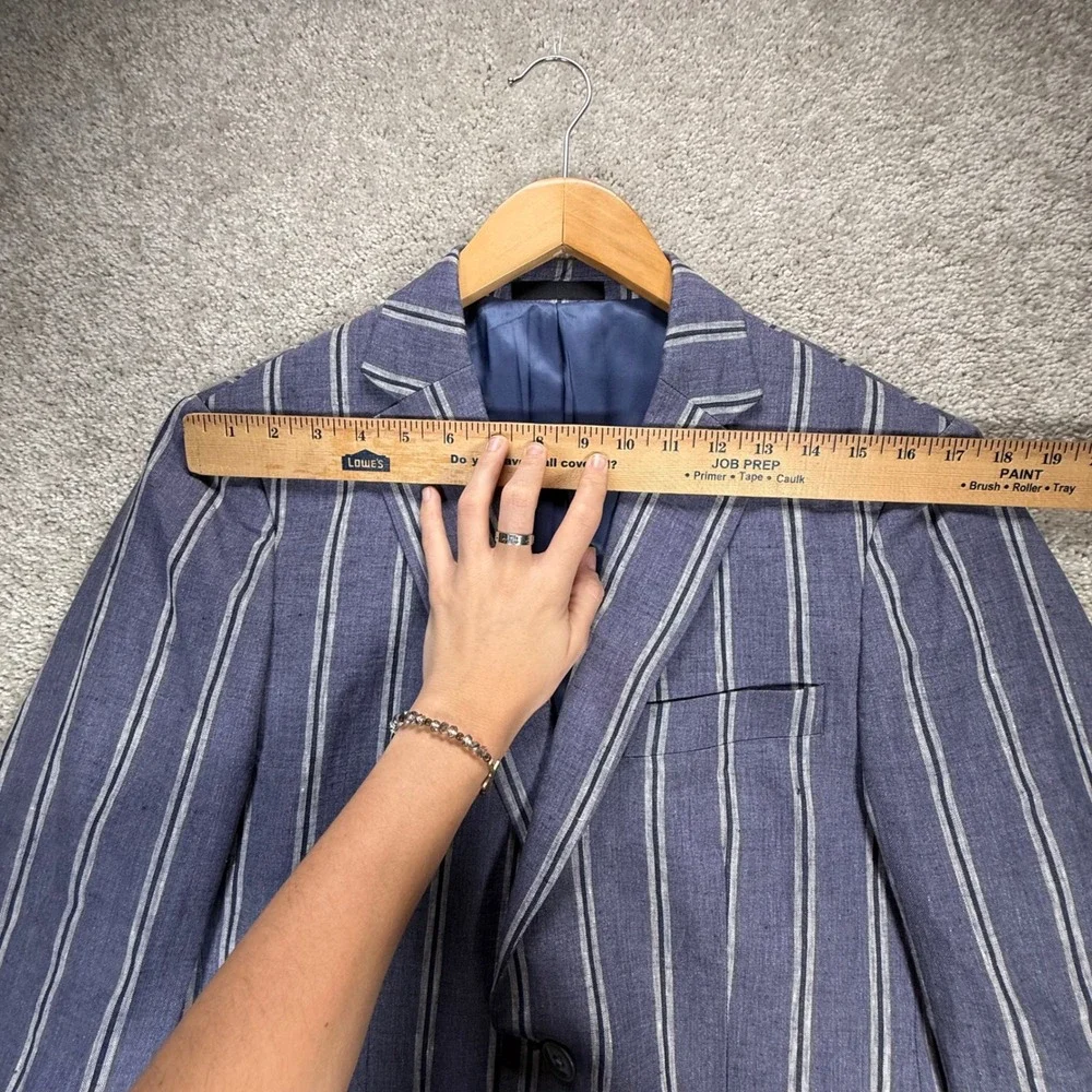 Lauren Ralph Lauren Men's 38R Blue White Striped 100% Linen Blazer Sport Coat